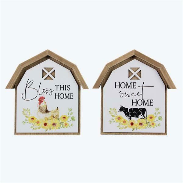 Youngs Wood Barn Shaped Tabletop Country Sign, Assorted Color - 2 Piece 21495